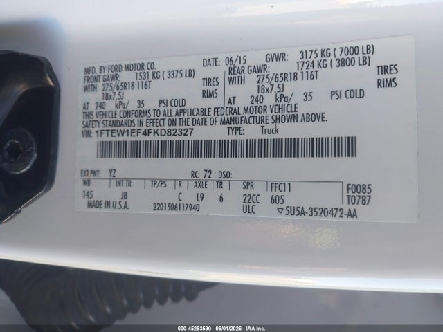 1FTEW1EF4FKD82327 Ford F-150 Xlt