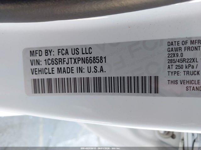 Продаж на аукціоні авто 2023 Ram 1500 Laramie  4x4 5'7 Box, vin: 1C6SRFJTXPN668581, номер лоту: 45253615