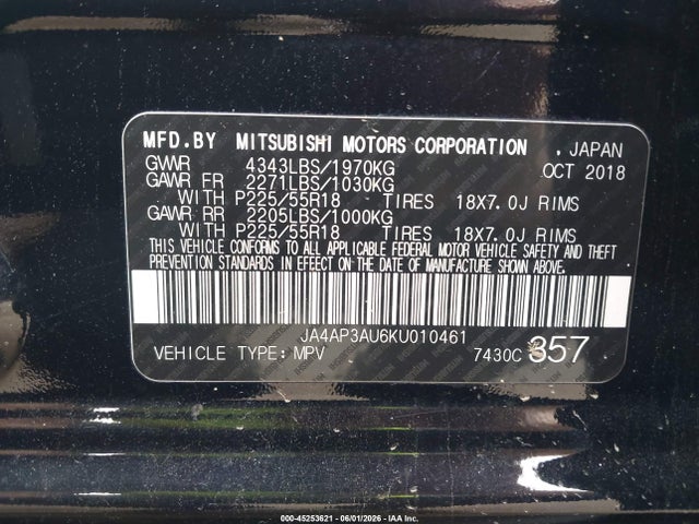 Продажа на аукционе авто 2019 Mitsubishi Outlander Sport 2.0 Le, vin: JA4AP3AU6KU010461, номер лота: 45253621