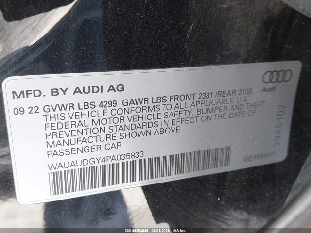 Продаж на аукціоні авто 2023 Audi A3 Premium 40 Tfsi Front-wheel Drive S Tronic, vin: WAUAUDGY4PA035833, номер лоту: 45253636