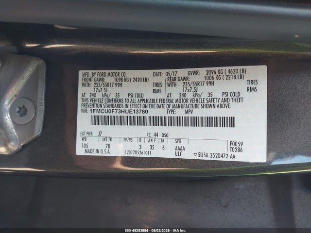 Aukcja sprzedaży 2017 Ford Escape S, vin: 1FMCU0F73HUE13780, numer aukcji: 45253654