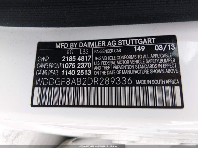 45253656 :رقم المزاد ، WDDGF8AB2DR289336 vin ، 2013 Mercedes-benz C 300 Sport 4matic مزاد بيع
