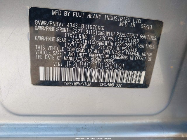 45253724 :رقم المزاد ، JF2GPACC7D1900191 vin ، 2013 Subaru Xv Crosstrek 2.0i Premium مزاد بيع