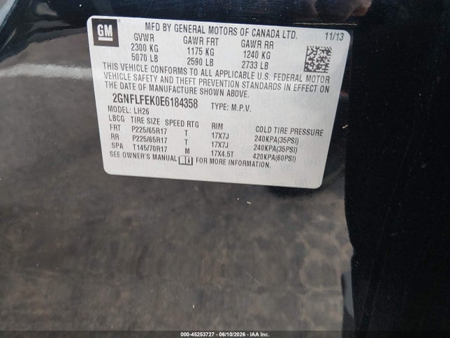 45253727 :رقم المزاد ، 2GNFLFEK0E6184358 vin ، 2014 Chevrolet Equinox 1lt مزاد بيع