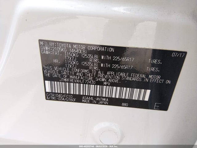 JTMRFREVXHJ172430 Toyota Rav4 Xle