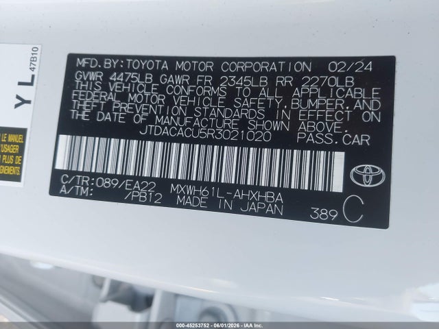 JTDACACU5R3021020 Toyota Prius Prime Xse Premium