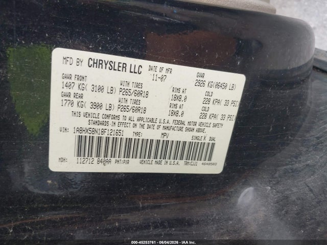 Продажа на аукционе авто 2008 Chrysler Aspen Limited, vin: 1A8HX58N18F121651, номер лота: 45253761