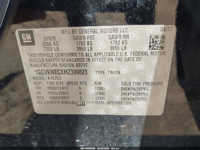 1GCVKNECXHZ309823 Chevrolet Silverado 1500 Wt