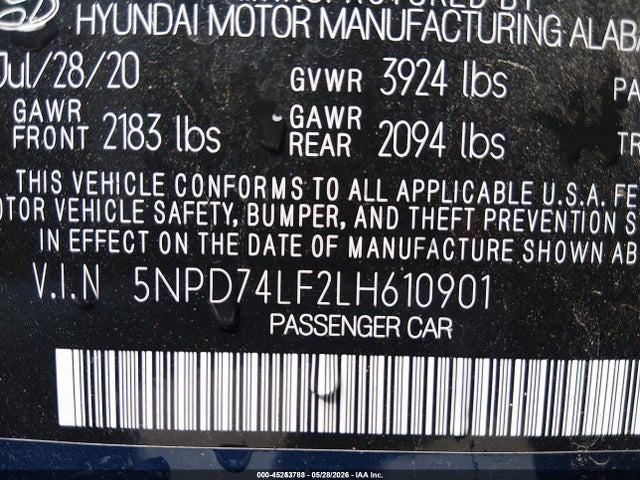 Hyundai ELANTRA SE 2020 5NPD74LF2LH610901 Image 9