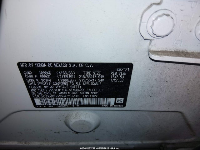 3CZRU6H59MM750248 Honda Hr-v Awd Ex