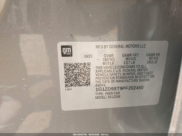 2023 Chevrolet Malibu Fwd 1lt მანქანა იყიდება აუქციონზე, vin: 1G1ZD5ST9PF202450, აუქციონის ნომერი: 45253798