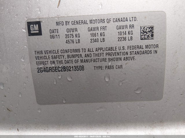 Продажа на аукционе авто 2011 Buick Regal Cxl Oshawa, vin: 2G4GR5EC2B9213508, номер лота: 45253811