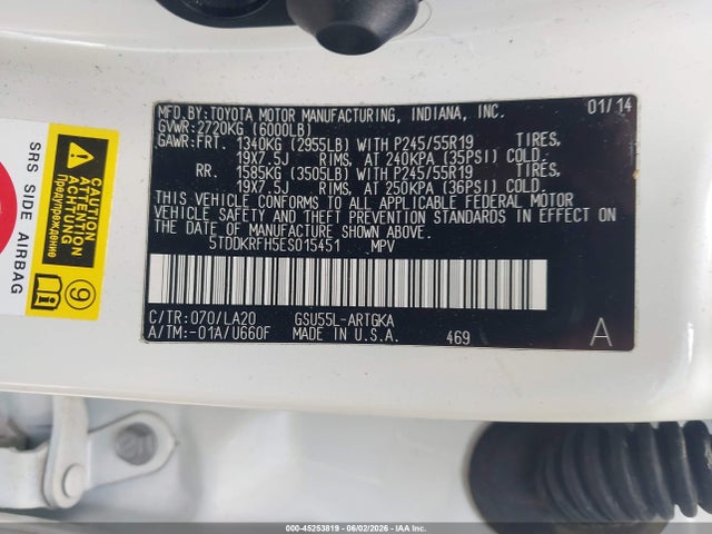 Продаж на аукціоні авто 2014 Toyota Highlander Limited Platinum V6, vin: 5TDDKRFH5ES015451, номер лоту: 45253819
