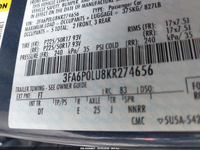 Ford Fusion Hybrid Se 2019 3FA6P0LU8KR274656 Image 9
