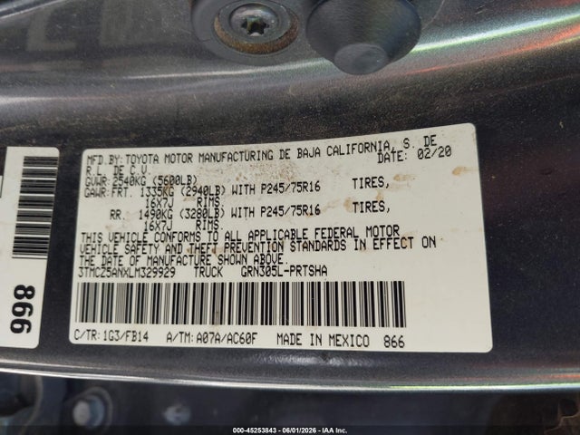 3TMCZ5ANXLM329929 Toyota Tacoma Sr V6