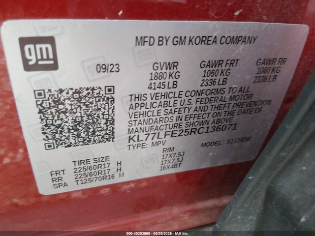 Aukcja sprzedaży 2024 Chevrolet Trax Fwd Sp, vin: KL77LFE25RC136071, numer aukcji: 45253860