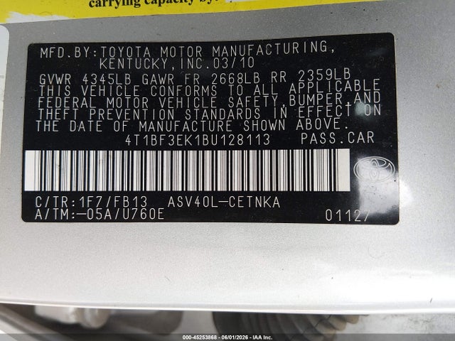 Продаж на аукціоні авто 2011 Toyota Camry Le, vin: 4T1BF3EK1BU128113, номер лоту: 45253868