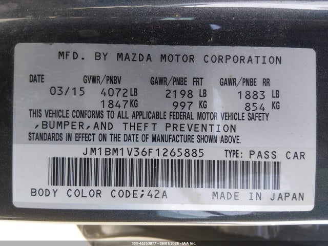Aukcja sprzedaży 2015 Mazda Mazda3 S Touring, vin: JM1BM1V36F1265885, numer aukcji: 45253877
