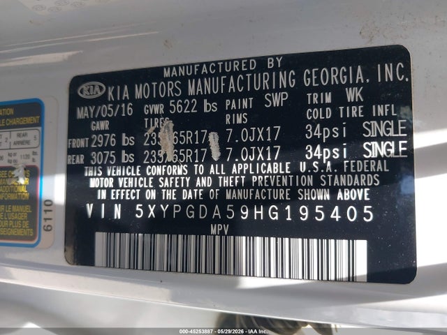 KIA Sorento 3.3l Lx 2017 5XYPGDA59HG195405 Image 9