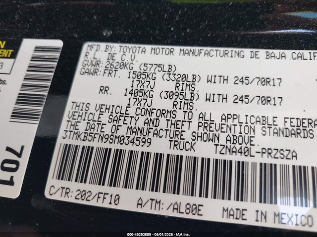 3TMKB5FN9SM034599 Toyota Tacoma Sr5