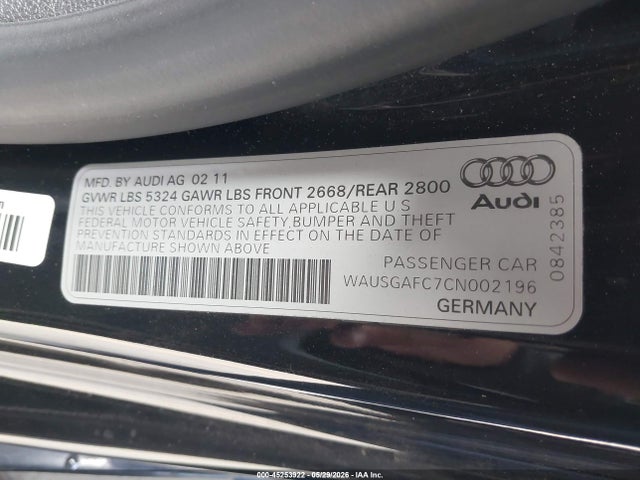 Aukcja sprzedaży 2012 Audi A7 Premium, vin: WAUSGAFC7CN002196, numer aukcji: 45253922