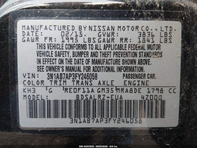 Nissan SENTRA SR 2015 3N1AB7AP3FY246058 Image 9