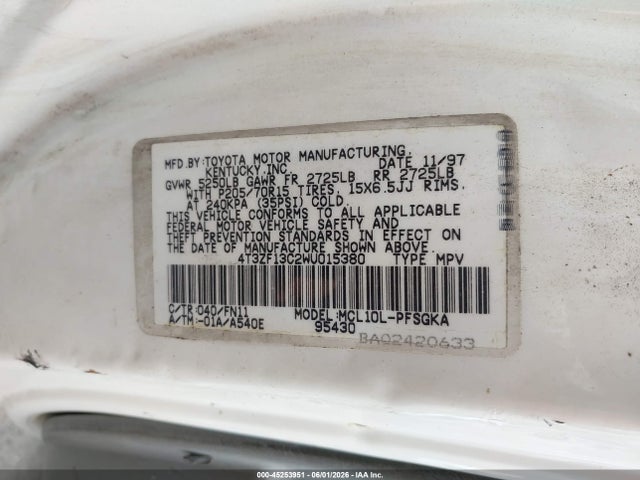 Aukcja sprzedaży 1998 Toyota Sienna Le, vin: 4T3ZF13C2WU015380, numer aukcji: 45253951