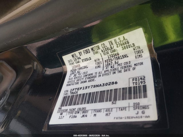 Продаж на аукціоні авто 1995 Ford F150, vin: 1FTEF15Y7SNA30286, номер лоту: 45253955