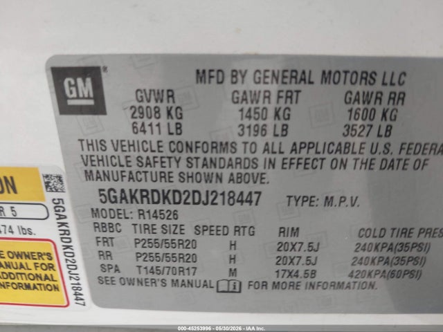 Aukcja sprzedaży 2013 Buick Enclave Premium, vin: 5GAKRDKD2DJ218447, numer aukcji: 45253996