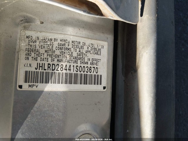 Продаж на аукціоні авто 2001 Honda Cr-v Lx, vin: JHLRD28441S003670, номер лоту: 45253999