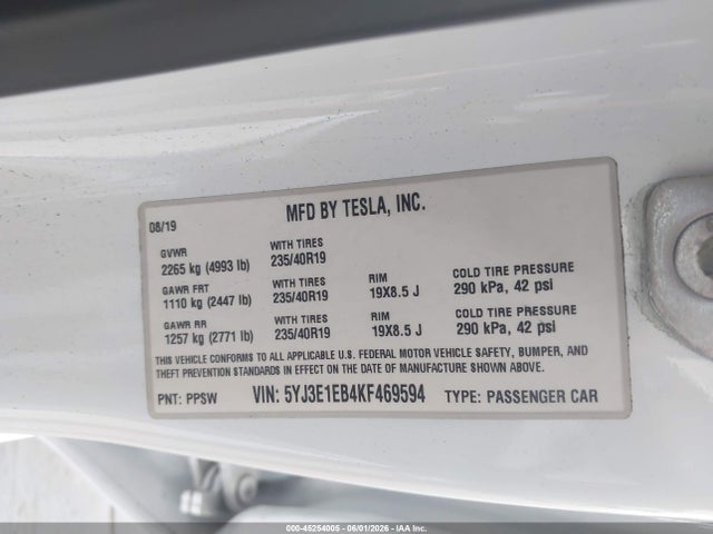 Tesla Model 3 Long Range/performance 2019 5YJ3E1EB4KF469594 Image 9