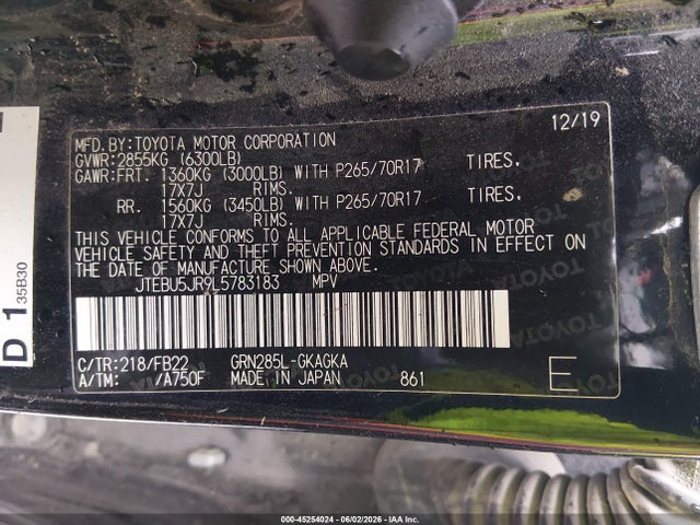 Toyota 4RUNNER SR5 2020 JTEBU5JR9L5783183 Image 9