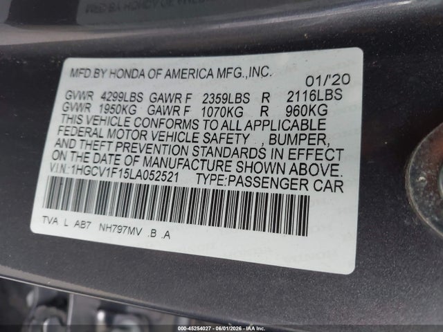 1HGCV1F15LA052521 Honda ACCORD LX