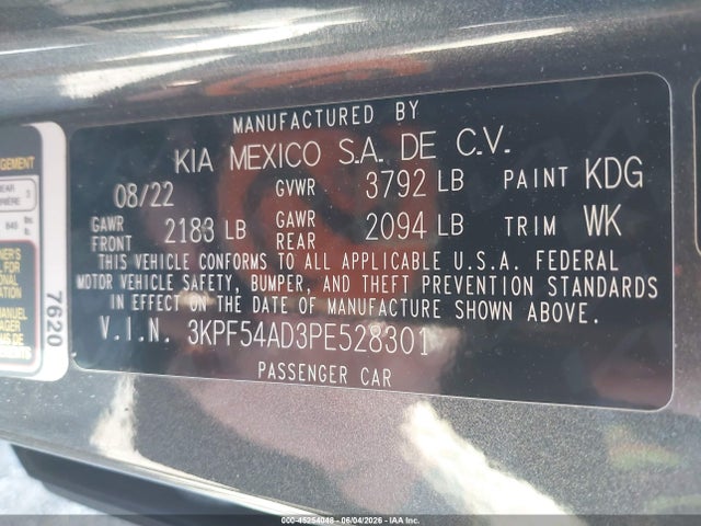 2023 Kia Forte Gt-line მანქანა იყიდება აუქციონზე, vin: 3KPF54AD3PE528301, აუქციონის ნომერი: 45254048