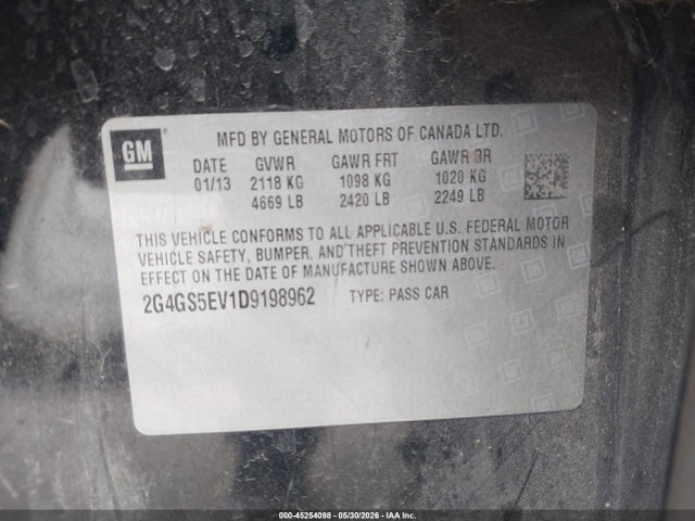 45254098 :رقم المزاد ، 2G4GS5EV1D9198962 vin ، 2013 Buick Regal Turbo - Premium 1 مزاد بيع