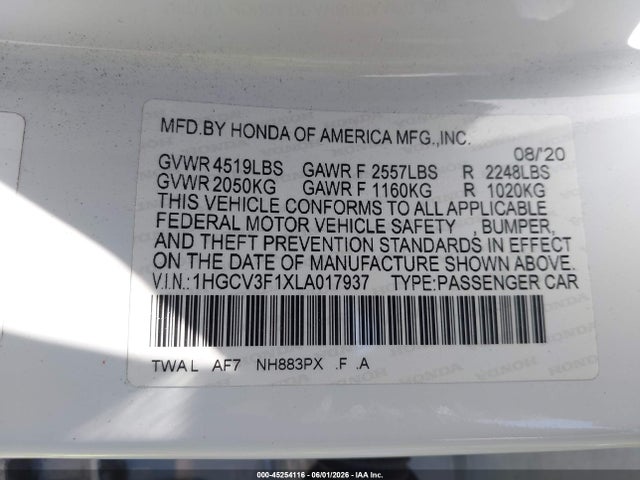 1HGCV3F1XLA017937 Honda ACCORD HYBRID