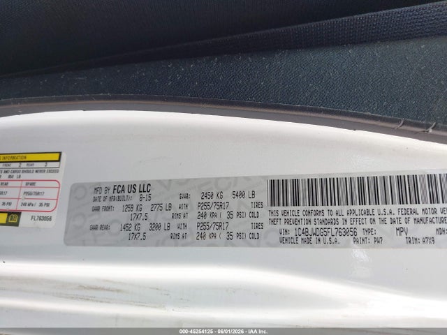 Продаж на аукціоні авто 2015 Jeep Wrangler Unlimited Sport, vin: 1C4BJWDG5FL763056, номер лоту: 45254125