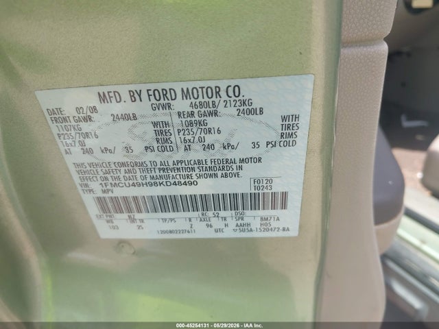 45254131 :رقم المزاد ، 1FMCU49H98KD48490 vin ، 2008 Ford Escape Hybrid مزاد بيع
