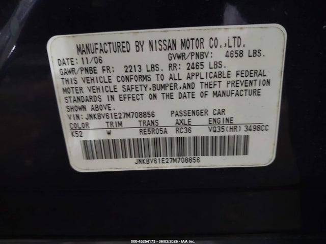 Продаж на аукціоні авто 2007 Infiniti G35 Journey, vin: JNKBV61E27M708856, номер лоту: 45254173