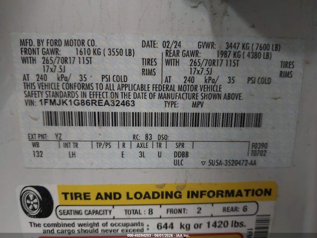 2024 Ford Expedition Xl Max მანქანა იყიდება აუქციონზე, vin: 1FMJK1G86REA32463, აუქციონის ნომერი: 45254203