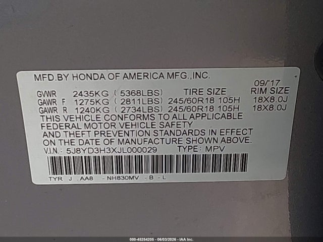 Acura MDX 2018 5J8YD3H3XJL000029 Image 9