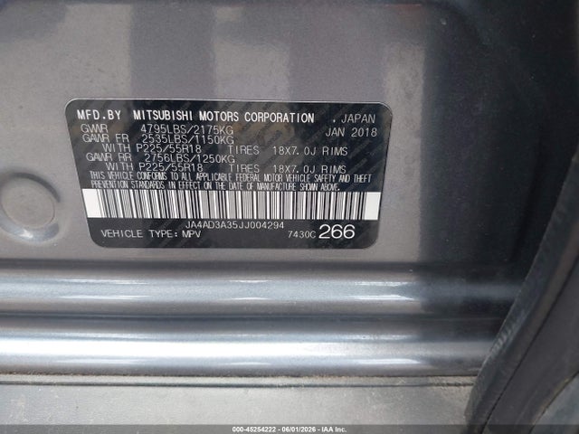 Продаж на аукціоні авто 2018 Mitsubishi Outlander Se, vin: JA4AD3A35JJ004294, номер лоту: 45254222