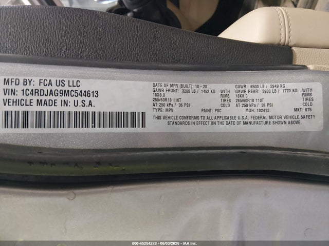 Dodge Durango Sxt Plus Awd 2021 1C4RDJAG9MC544613 Image 9