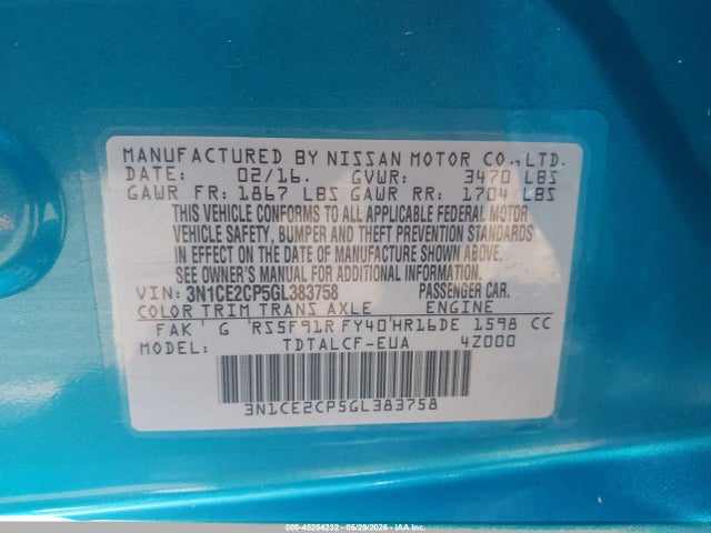 Nissan Versa Note S (sr) 2016 3N1CE2CP5GL383758 Image 9