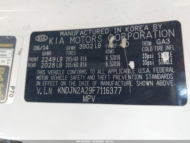 Aukcja sprzedaży 2015 Kia Soul, vin: KNDJN2A29F7116377, numer aukcji: 45254260