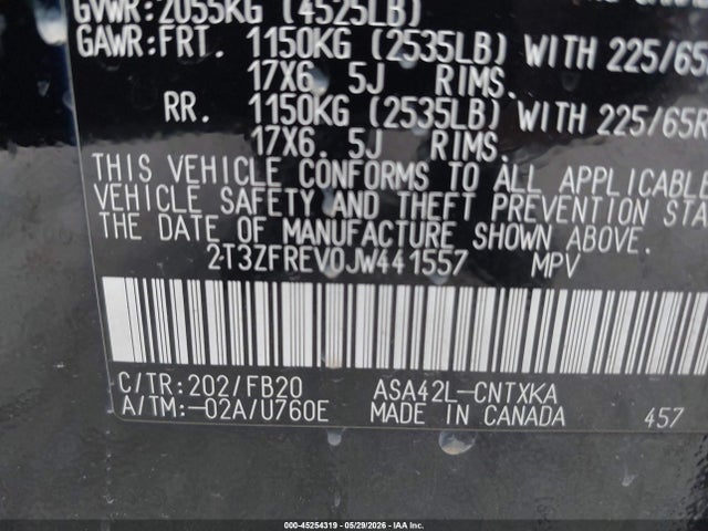 Aukcja sprzedaży 2018 Toyota Rav4 Le, vin: 2T3ZFREV0JW441557, numer aukcji: 45254319