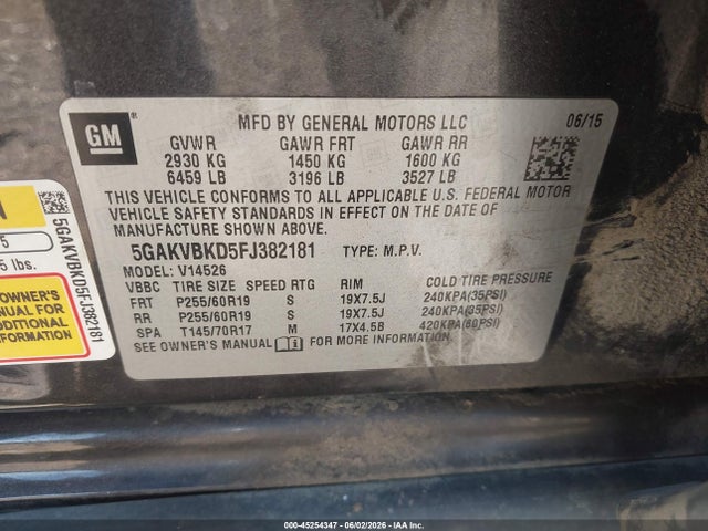 Продаж на аукціоні авто 2015 Buick Enclave Leather, vin: 5GAKVBKD5FJ382181, номер лоту: 45254347