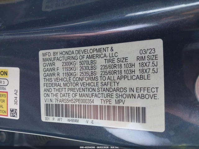 7FARS5H52PE000354 Honda Cr-v Hybrid Sport