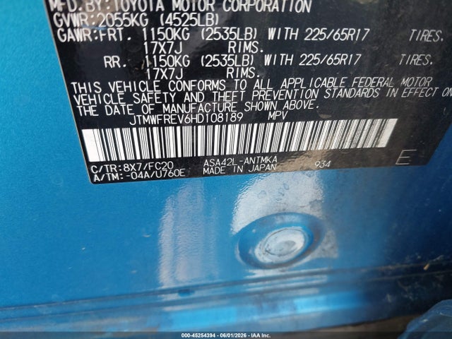 Aukcja sprzedaży 2017 Toyota Rav4 Xle, vin: JTMWFREV6HD108189, numer aukcji: 45254394