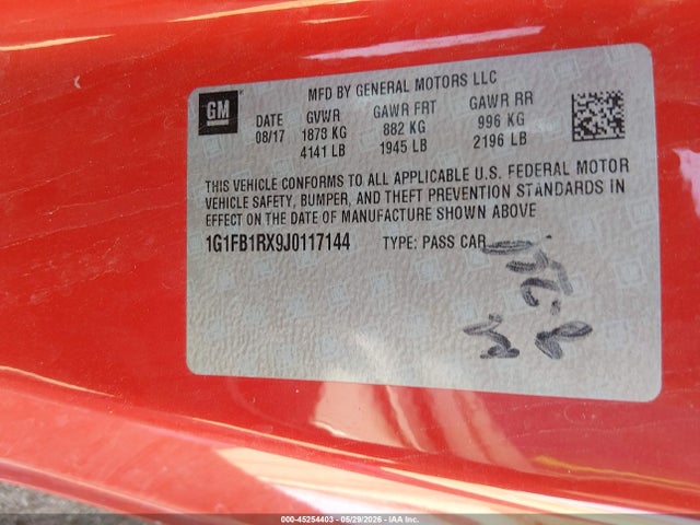 1G1FB1RX9J0117144 Chevrolet Camaro 1lt